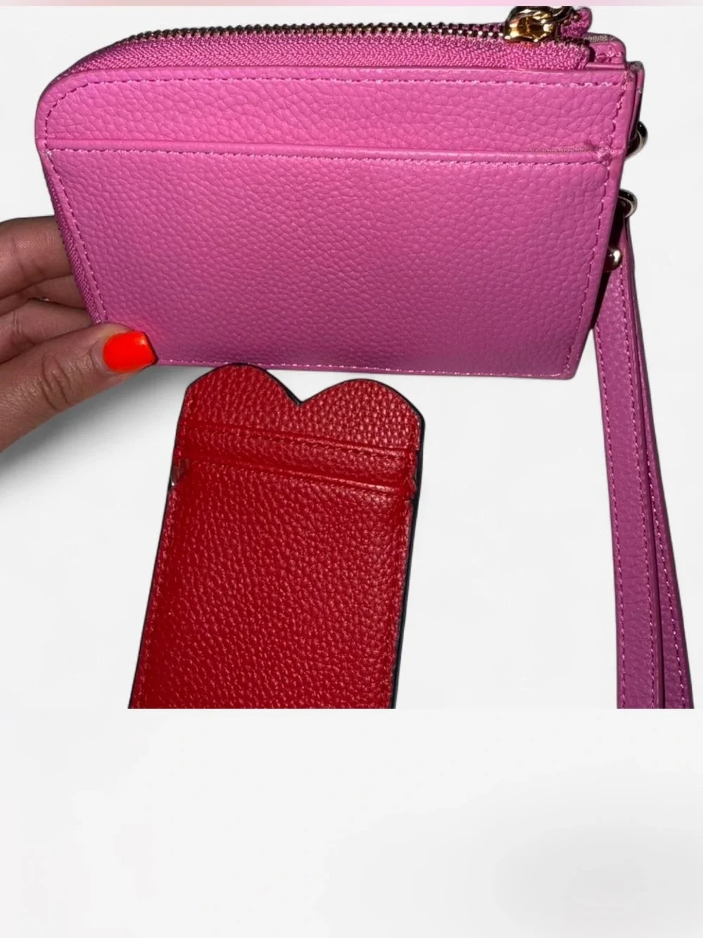 Nanette Lapore Pink Wristlet with Red ID heart shaped Card Sleeve